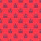 Blue line British crown icon isolated seamless pattern on red background. Vector