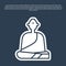 Blue line Buddhist monk in robes sitting in meditation icon isolated on blue background. Vector Illustration
