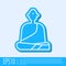 Blue line Buddhist monk in robes sitting in meditation icon isolated on grey background. Vector Illustration