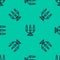 Blue line Candelabrum with three candlesticks icon isolated seamless pattern on green background. Vector Illustration