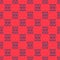 Blue line Canned food icon isolated seamless pattern on red background. Food for animals. Pet food can. Dog bone sign