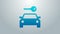 Blue line Car rental icon isolated on grey background. Rent a car sign. Key with car. Concept for automobile repair