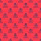 Blue line Cargo ship icon isolated seamless pattern on red background. Vector