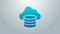 Blue line Cloud database icon isolated on grey background. Cloud computing concept. Digital service or app with data