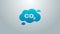 Blue line CO2 emissions in cloud icon isolated on grey background. Carbon dioxide formula symbol, smog pollution concept