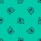 Blue line Coin money with dollar symbol icon isolated seamless pattern on green background. Banking currency sign. Cash