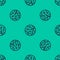 Blue line Cookie or biscuit with chocolate icon isolated seamless pattern on green background. Vector