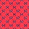 Blue line Crook and flail icon isolated seamless pattern on red background. Ancient Egypt symbol. Scepters of egypt