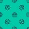 Blue line Cupcake icon isolated seamless pattern on green background. Vector