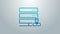 Blue line Customer care server icon isolated on grey background. Tech support concept with male operator. Call center