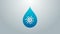Blue line Dirty water drop icon isolated on grey background. Bacteria and germs, microorganism disease, cell cancer