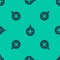 Blue line Disco ball icon isolated seamless pattern on green background. Vector