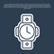 Blue line Diving watch icon isolated on blue background. Diving underwater equipment. Vector