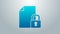 Blue line Document and lock icon isolated on grey background. File format and padlock. Security, safety, protection