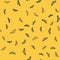 Blue line Drone flying icon isolated seamless pattern on yellow background. Quadrocopter with video and photo camera