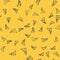 Blue line Electric hot glue gun icon isolated seamless pattern on yellow background. Hot pistol glue. Hot repair work