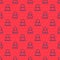 Blue line Executioner mask icon isolated seamless pattern on red background. Hangman, torturer, executor, tormentor