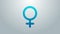 Blue line Female gender symbol icon isolated on grey background. Venus symbol. The symbol for a female organism or woman