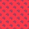 Blue line Firefighter helmet or fireman hat icon isolated seamless pattern on red background. Vector