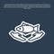 Blue line Fish care icon isolated on blue background. Vector Illustration