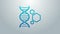 Blue line Genetic engineering icon isolated on grey background. DNA analysis, genetics testing, cloning, paternity