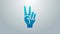 Blue line Hand showing two finger icon isolated on grey background. Hand gesture V sign for victory or peace. 4K Video