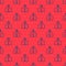 Blue line Hanger wardrobe icon isolated seamless pattern on red background. Cloakroom icon. Clothes service symbol