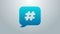 Blue line Hashtag speech bubble icon isolated on grey background. Concept of number sign, social media marketing, micro