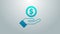 Blue line Human hand giving money icon isolated on grey background. Receiving money icon. 4K Video motion graphic