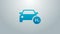 Blue line Hydrogen car icon isolated on grey background. H2 station sign. Hydrogen fuel cell car eco environment