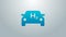 Blue line Hydrogen car icon isolated on grey background. H2 station sign. Hydrogen fuel cell car eco environment