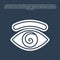 Blue line Hypnosis icon isolated on blue background. Human eye with spiral hypnotic iris. Vector