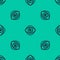 Blue line Hypnosis icon isolated seamless pattern on green background. Human eye with spiral hypnotic iris. Vector