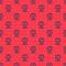 Blue line Jack in the box toy icon isolated seamless pattern on red background. Jester out of the box. Vector