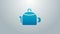 Blue line Kettle with handle icon isolated on grey background. Teapot icon. 4K Video motion graphic animation