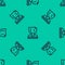 Blue line Kidnaping icon isolated seamless pattern on green background. Human trafficking concept. Abduction sign