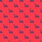 Blue line Lawn mower icon isolated seamless pattern on red background. Lawn mower cutting grass. Vector Illustration