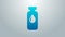 Blue line Medical vial, ampoule, bottle icon isolated on grey background. Vaccination, injection, vaccine healthcare