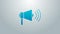 Blue line Megaphone icon isolated on grey background. Loud speach alert concept. Bullhorn for Mouthpiece scream