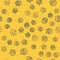Blue line Memorial wreath icon isolated seamless pattern on yellow background. Funeral ceremony. Vector