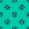 Blue line Money exchange icon isolated seamless pattern on green background. Euro and Dollar cash transfer symbol