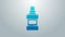 Blue line Mouthwash plastic bottle and glass icon isolated on grey background. Liquid for rinsing mouth. Oralcare