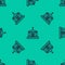 Blue line Old crypt icon isolated seamless pattern on green background. Cemetery symbol. Ossuary or crypt for burial of