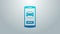 Blue line Online car sharing icon isolated on grey background. Online rental car service. Online booking design concept