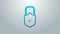 Blue line Open padlock and check mark icon isolated on grey background. Cyber security concept. Digital data protection