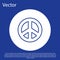 Blue line Peace icon isolated on blue background. Hippie symbol of peace. White circle button. Vector Illustration