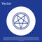 Blue line Pentagram in a circle icon isolated on blue background. Magic occult star symbol. White circle button. Vector