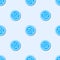 Blue line Petri dish with bacteria icon isolated seamless pattern on grey background. Vector Illustration