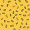 Blue line Popcorn in cardboard box icon isolated seamless pattern on yellow background. Popcorn bucket box. Vector