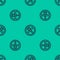 Blue line Ramadan fasting icon isolated seamless pattern on green background. Religious fasting. Vector